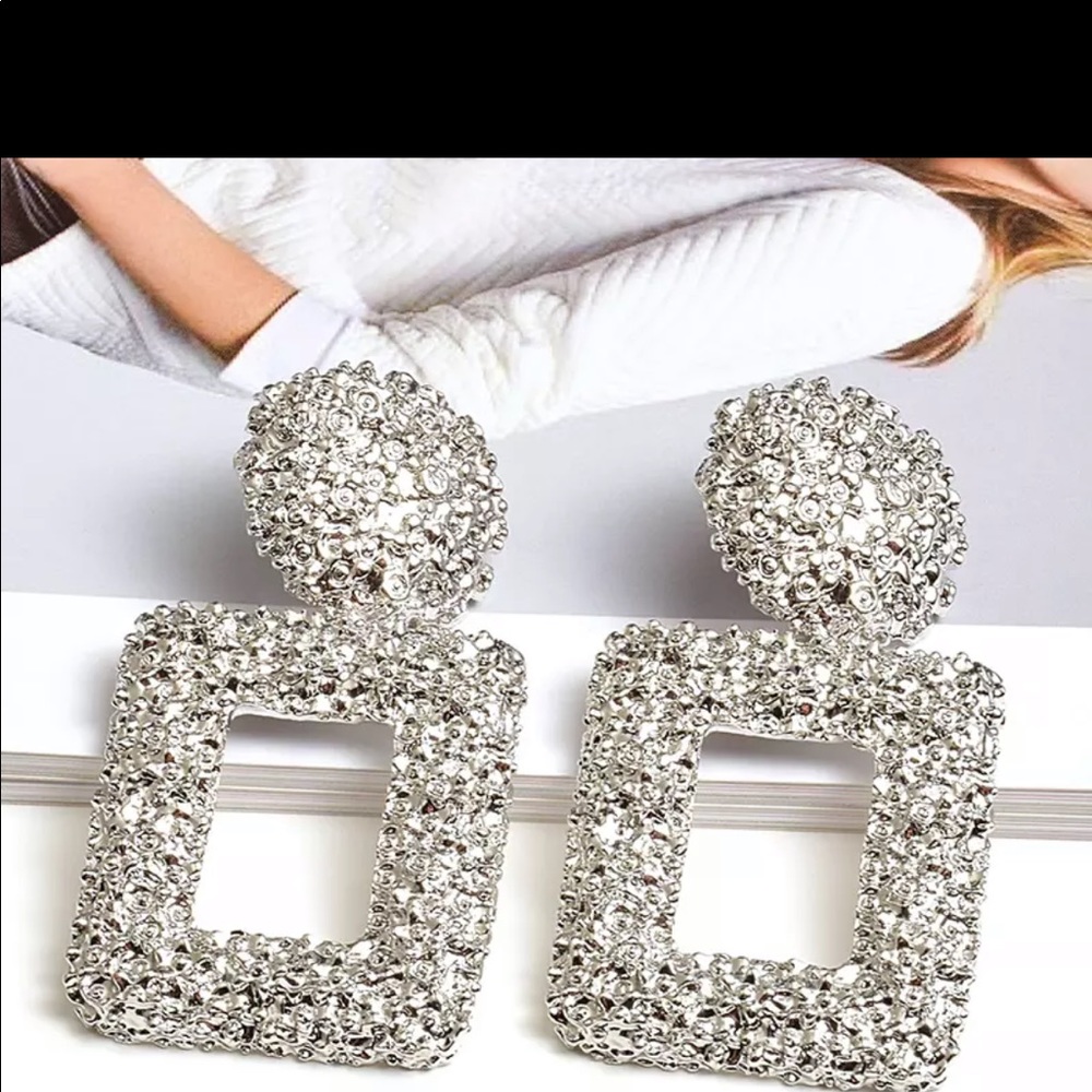 Silver Metal Dangle Earrings Fine Jewelry